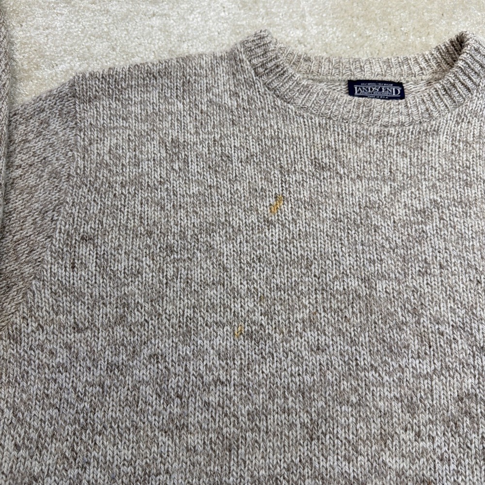 Vintage 90s Lands End Sweater Mens XL Long Gray White Knit Wool Nylon Pullover - Picture 4 of 7